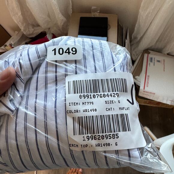 Madewell Puff-Sleeve Button-Up Top WMNS 6 Blue White Striped Crew Neck Oversized - Picture 9 of 9